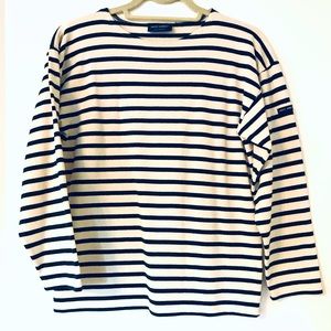 Saint James Ecru & Navy Blue Striped L-Sleeve